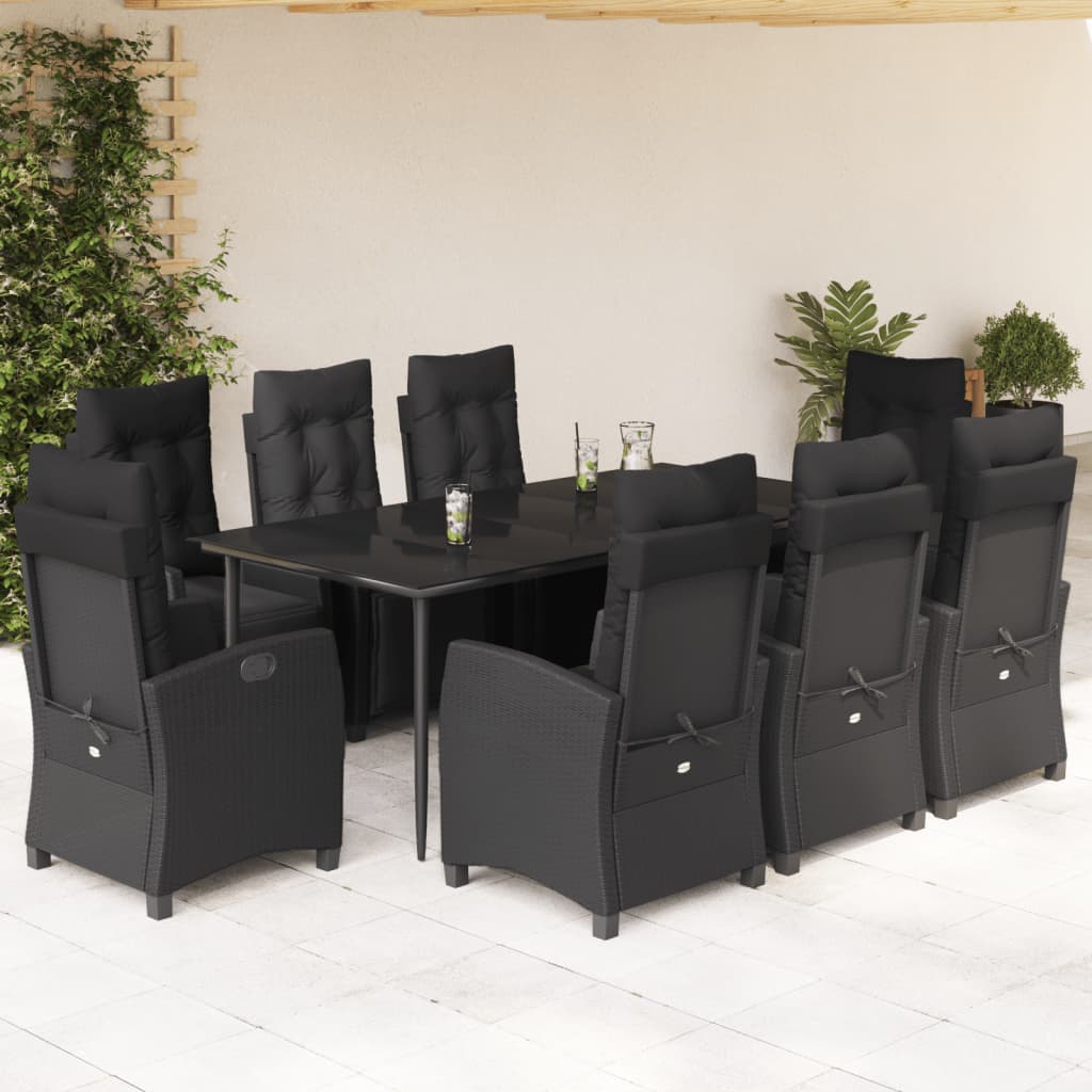 9-tlg. Garten-Essgruppe mit Kissen Schwarz Poly Rattan